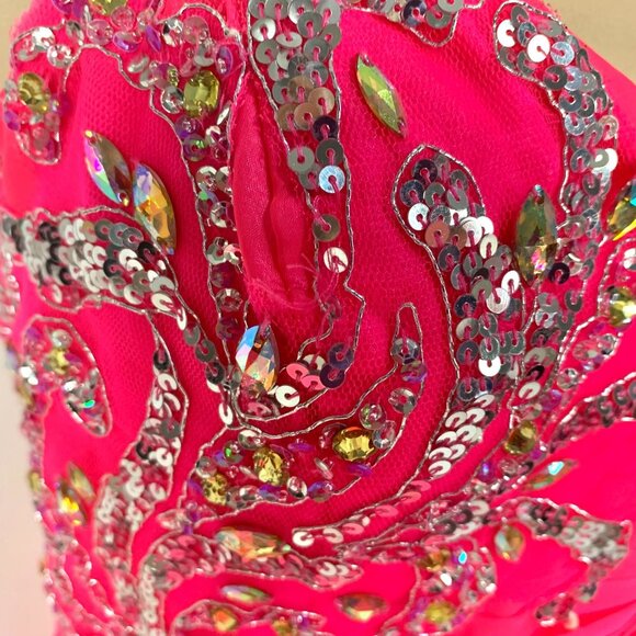 Alyce Paris Strapless Hi Low Sweetheart Neck Jeweled Gown Prom Hot Pink Size 6 - Picture 5 of 12